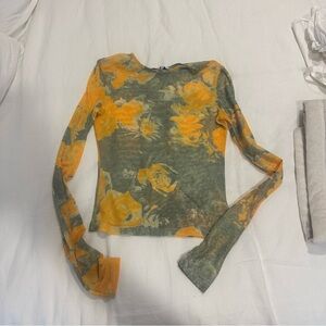 Miaou Floral Long Sleeve Top - Green and Orange